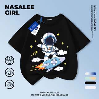 【จัดส่งในประเทศ】เสื้อยืดเด็ก NASA สีดำ แขนสั้น ลายนักบินอวกาศจรวด 3-16 ปี ใส่ได้ทั้งเด็กชายและเด็กหญิง ผ้าฝ้าย ใส่ได้ทุกวัน