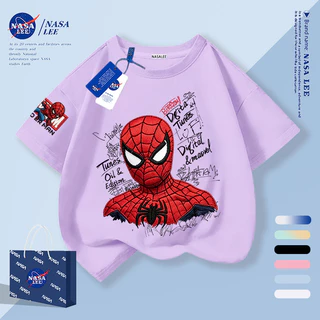 [กรุงเทพฯ จัดส่งภายในวันเดียว] สีดํา มนุษย์แมงมุม การ์ตูนเด็กเสื้อยืดครึ่งแขนแขนสั้นเสื้อผ้าเด็กผ้าฝ้ายระบายอากาศ