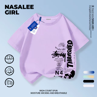 【ส่งจากกรุงเทพ】เสื้อยืดเด็กคอกลม แขนสั้น ผ้าฝ้าย สไตล์อเมริกัน 3-16 ปี ใส่ได้ทั้งเด็กชายและเด็กหญิง ใส่ไปโรงเรียน สบายๆ