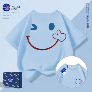 [กรุงเทพฯ จัดส่งภายในวันเดียว] ยิ้มใบหน้ารูปแบบที่เรียบง่ายเด็กเสื้อยืดครึ่งแขนชายหญิงทารกผ้าฝ้ายระบายอากาศสีขาวทั้งหมด-
