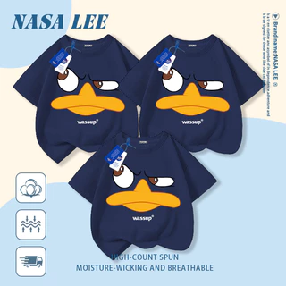 [กรุงเทพฯ จัดส่งภายในวันเดียว] นาซ่า เสื้อยืดผ้าฝ้ายสีดําพ่อแม่และลูกสวมใส่สนุกเป็ดใบหน้าพิมพ์ครอบครัวสามหลวมสบายๆแขนสั