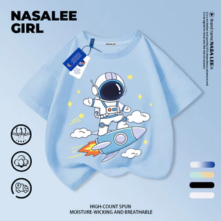 【จัดส่งในประเทศ】เสื้อยืดเด็ก NASA สีดำ แขนสั้น ลายนักบินอวกาศจรวด 3-16 ปี ใส่ได้ทั้งเด็กชายและเด็กหญิง ผ้าฝ้าย ใส่ได้ทุกวัน