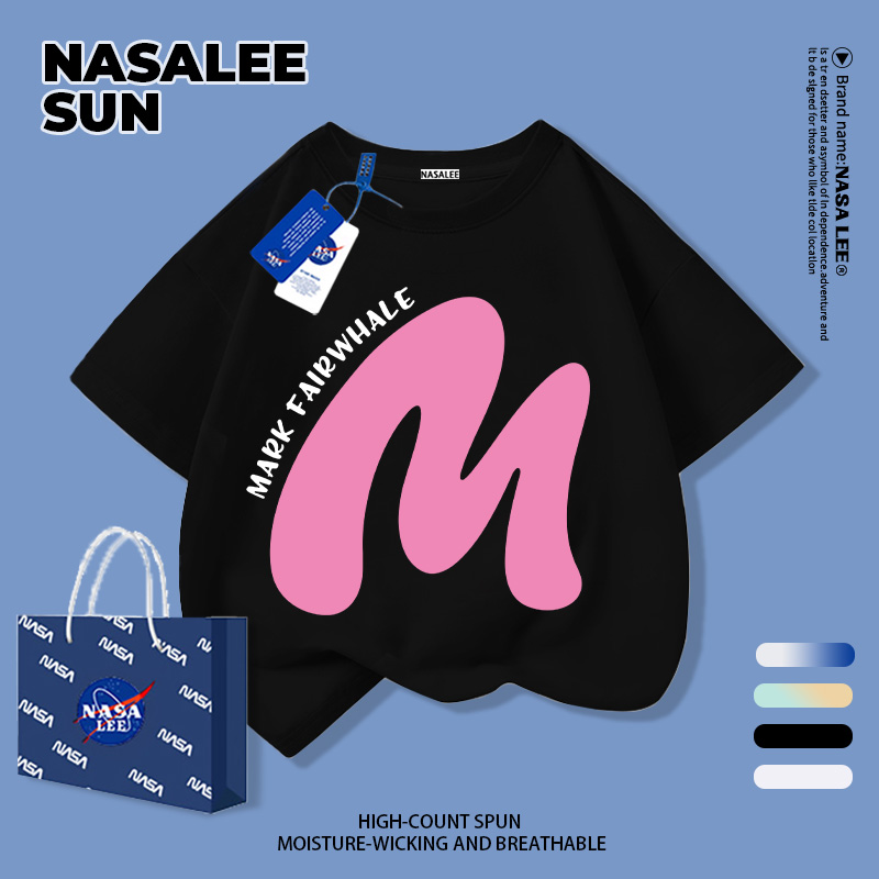 【ส่งวันนี้】เสื้อยืดเด็ก NASA ฤดูร้อน 2026 ผ้าฝ้ายนุ่ม ลาย M เท่ๆ ใส่ได้ทั้งเด็กชายและเด็กหญิง แขนสั้น เรียบง่าย ใส่สบาย