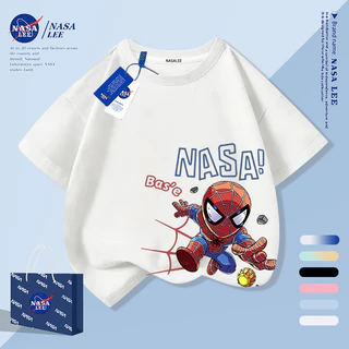 [กรุงเทพฯ จัดส่งภายในวันเดียว] เสื้อผ้าเด็ก สีน้ําเงินเข้มแขนสั้นเด็กเสื้อยืดครึ่งแขนผ้าฝ้าย ถาม-รุ่น มนุษย์แมงมุม พิมพ์เสื้อผ้าฤดูร้อนลําลองสําหรับเด็กชายเ