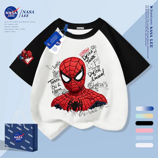 [กรุงเทพฯ จัดส่งภายในวันเดียว] สีดํา มนุษย์แมงมุม การ์ตูนเด็กเสื้อยืดครึ่งแขนแขนสั้นเสื้อผ้าเด็กผ้าฝ้ายระบายอากาศ