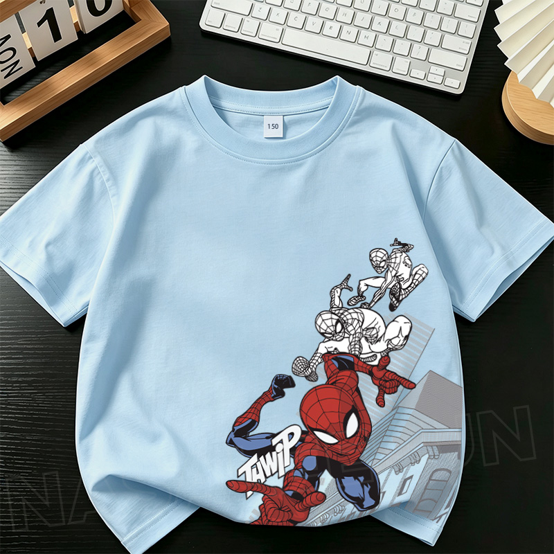 [จัดส่งในพื้นที่] นาซ่า เด็กสีฟ้าอ่อนแขนสั้นเสื้อยืด มนุษย์แมงมุม การพิมพ์การ์ตูน 3-16 ปีเด็กชายสวมใส่ทุกวันสไตล์