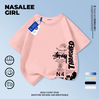 【ส่งจากกรุงเทพ】เสื้อยืดเด็กคอกลม แขนสั้น ผ้าฝ้าย สไตล์อเมริกัน 3-16 ปี ใส่ได้ทั้งเด็กชายและเด็กหญิง ใส่ไปโรงเรียน สบายๆ