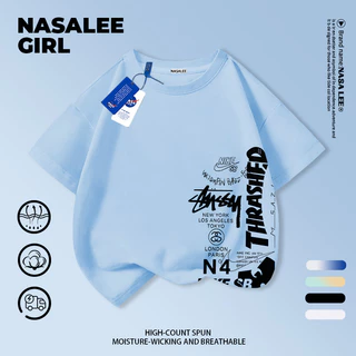【ส่งจากกรุงเทพ】เสื้อยืดเด็กคอกลม แขนสั้น ผ้าฝ้าย สไตล์อเมริกัน 3-16 ปี ใส่ได้ทั้งเด็กชายและเด็กหญิง ใส่ไปโรงเรียน สบายๆ