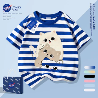 [กรุงเทพฯ จัดส่งภายในวันเดียว] สัตว์เลี้ยงน่ารักลูกแมวเด็กครึ่งแขนเสื้อยืดชายหญิงทารกระบายอากาศผ้าฝ้ายสีกรมท่าสบายๆทั้งหมด-แม่