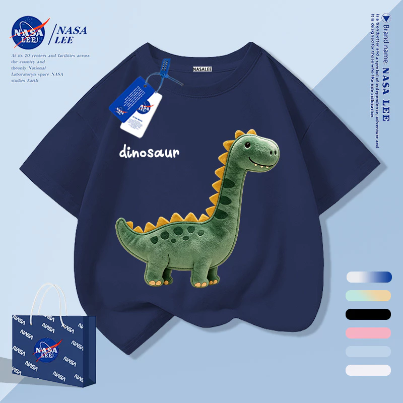[กรุงเทพฯ จัดส่งภายในวันเดียว] คอยาวไดโนเสาร์เด็กครึ่งแขนเสื้อยืดชายหญิงเด็กทารกระบายอากาศผ้าฝ้ายสีกรมท่าทั้งหมด
