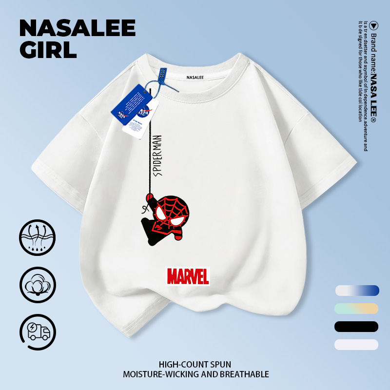 【สไตล์คลาสสิก】เสื้อยืดเด็ก NASA สีขาว ลายสไปเดอร์แมนห้อยหัว 3-16 ปี ใส่ได้ทั้งเด็กชายและเด็กหญิง