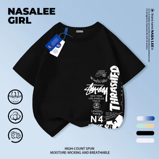 【ส่งจากกรุงเทพ】เสื้อยืดเด็กคอกลม แขนสั้น ผ้าฝ้าย สไตล์อเมริกัน 3-16 ปี ใส่ได้ทั้งเด็กชายและเด็กหญิง ใส่ไปโรงเรียน สบายๆ