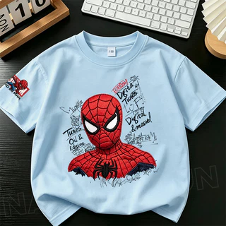 [จัดส่งในพื้นที่] นาซ่า เด็กเสื้อยืดแขนสั้นสีขาว มนุษย์แมงมุม กราฟฟิตี ถนน สวมใส่การพิมพ์ 3-16 ปีเด็กหล่อเสื้อยืดระบายอากาศ