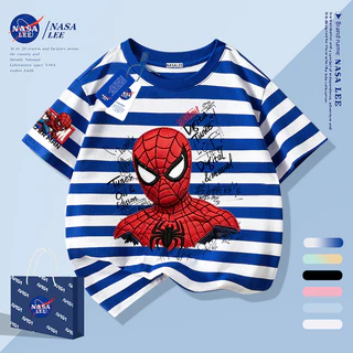 [กรุงเทพฯ จัดส่งภายในวันเดียว] สีดํา มนุษย์แมงมุม การ์ตูนเด็กเสื้อยืดครึ่งแขนแขนสั้นเสื้อผ้าเด็กผ้าฝ้ายระบายอากาศ