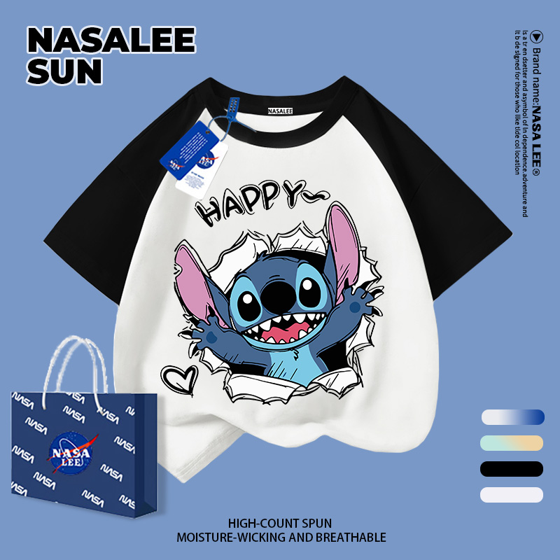 【จัดส่งในวันเดียวกัน】เสื้อยืดเด็ก NASA แขนสั้น ผ้าฝ้ายระบายอากาศ ลายสติชสุดฮา ใส่ได้ทั้งเด็กชายและเด็กหญิง สไตล์ไทยเท่ๆ ใส่ประจำวัน