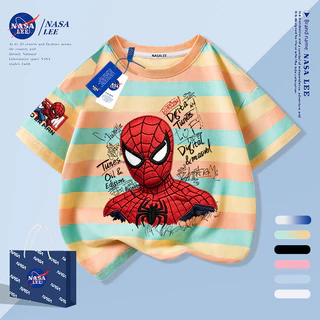 [กรุงเทพฯ จัดส่งภายในวันเดียว] สีดํา มนุษย์แมงมุม การ์ตูนเด็กเสื้อยืดครึ่งแขนแขนสั้นเสื้อผ้าเด็กผ้าฝ้ายระบายอากาศ
