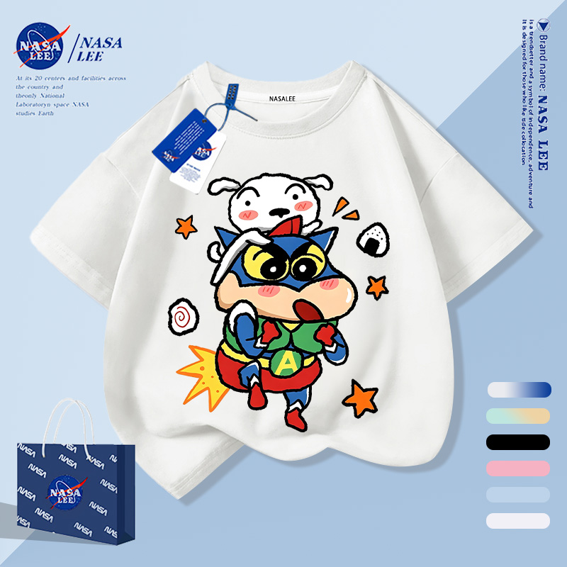 [กรุงเทพฯ จัดส่งภายในวันเดียว] เสื้อผ้าเด็กอะนิเมะอะนิเมะซูเปอร์แมนพิมพ์เด็กเสื้อยืดครึ่งแขนผ้าฝ้ายสีขาวแขนสั้นกลางเด็กเล็กสบายเสื้อยืดคอกลม