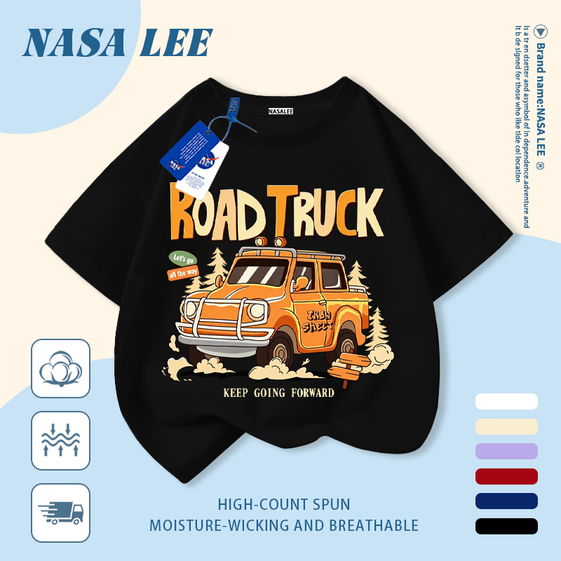 💥2026 เด็กอินเทรนด์ขายดี💥 NASA พิมพ์เสื้อยืด,การ์ตูน Off-Road Vehicle Pattern,แฟชั่นAll-Match - Cotton 100% - Same Style for Boys Girls - Ready Stock Immedi