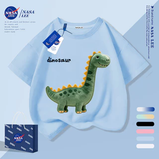 [กรุงเทพฯ จัดส่งภายในวันเดียว] คอยาวไดโนเสาร์เด็กครึ่งแขนเสื้อยืดชายหญิงเด็กทารกระบายอากาศผ้าฝ้ายสีกรมท่าทั้งหมด