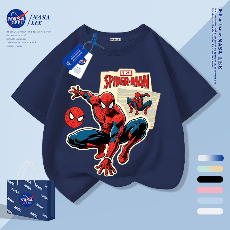 [กรุงเทพฯ จัดส่งภายในวันเดียว] กรมท่าผ้าฝ้ายเด็กแขนสั้นเสื้อยืดครึ่งแขนเสื้อผ้าเด็กเย็นหล่อลายซูเปอร์ฮีโร่หลวม