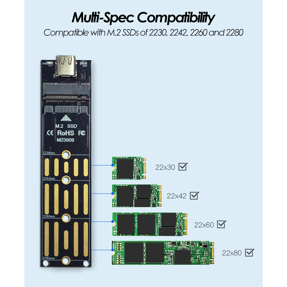 กล่องฮาร์ดไดรฟ์โปร่งใส M.2 NVMe SSD สำหรับ NVMe Dual Protocol แบบ NGFF