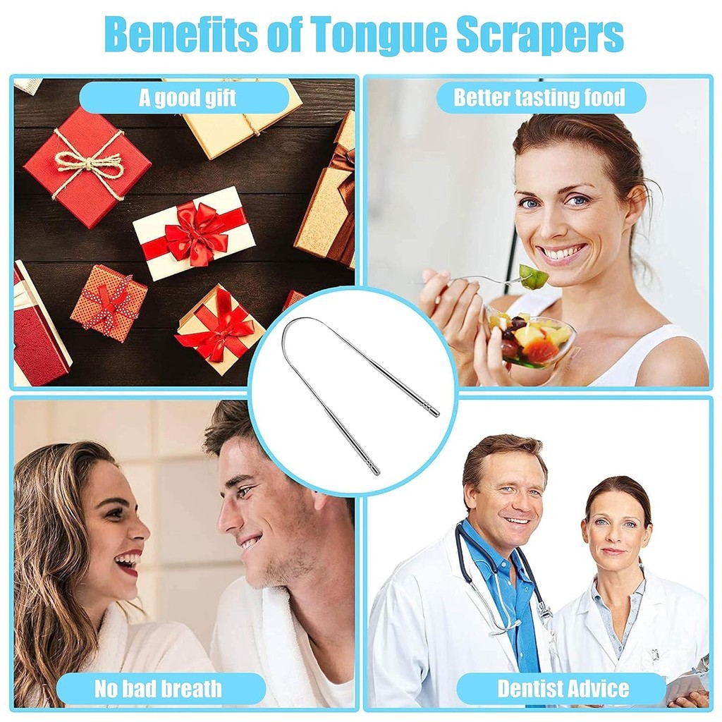 4 สีสแตนเลสขูดลิ้น ยู-รูปโลหะลมหายใจสดชื่นทําความสะอาดเคลือบลิ้นแปรงสีฟัน - รูปที่ 4