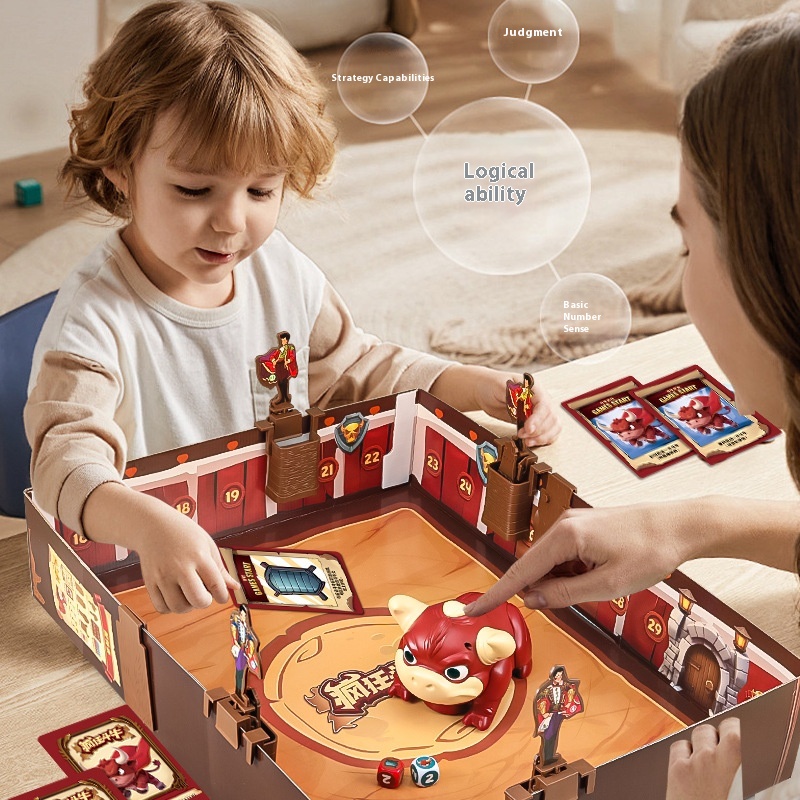 เกมกระดานวัวต่อสู้สำหรับเด็ก เกมอินเตอร์แอคทีฟสำหรับผู้ปกครองและลูกชาย การต่อสู้สองผู้เล่นเพื่อการศึกษา