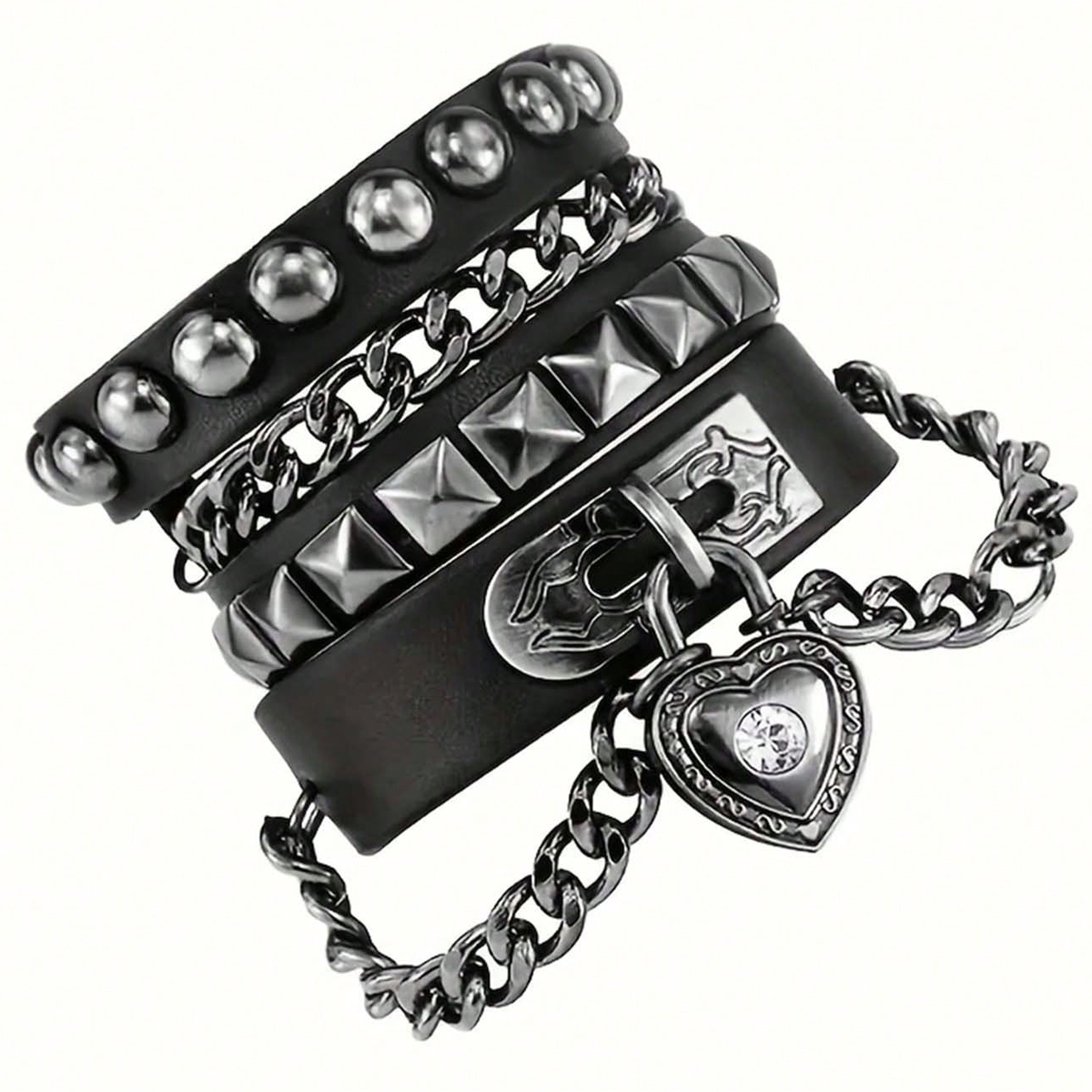 Gothic Heart จี้ Y2K สร้อยข้อมือชุด Unisex สําหรับทุกวันคริสต์มาสของขวัญวาเลนไทน์