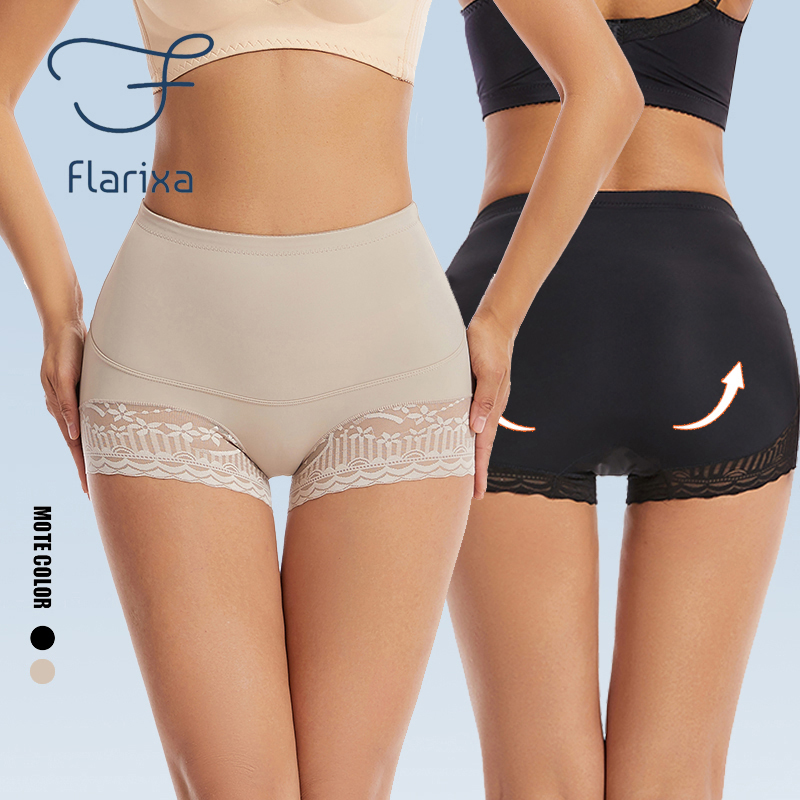 Flarixa ผู้หญิงกางเกงชั้นในเอวสูงลูกไม้กางเกงขาสั้นควบคุมหน้าท้อง