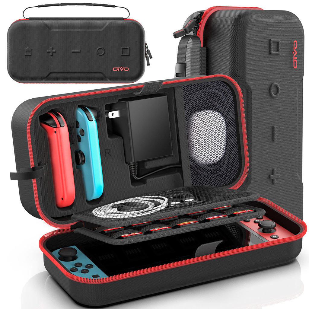Oivo กระเป๋าเคสแข็ง แบบพกพา ความจุขนาดใหญ่ สําหรับ Nintendo Switch & Switch OLED Joy-Con และอะแดปเตอร์ 20 เกม