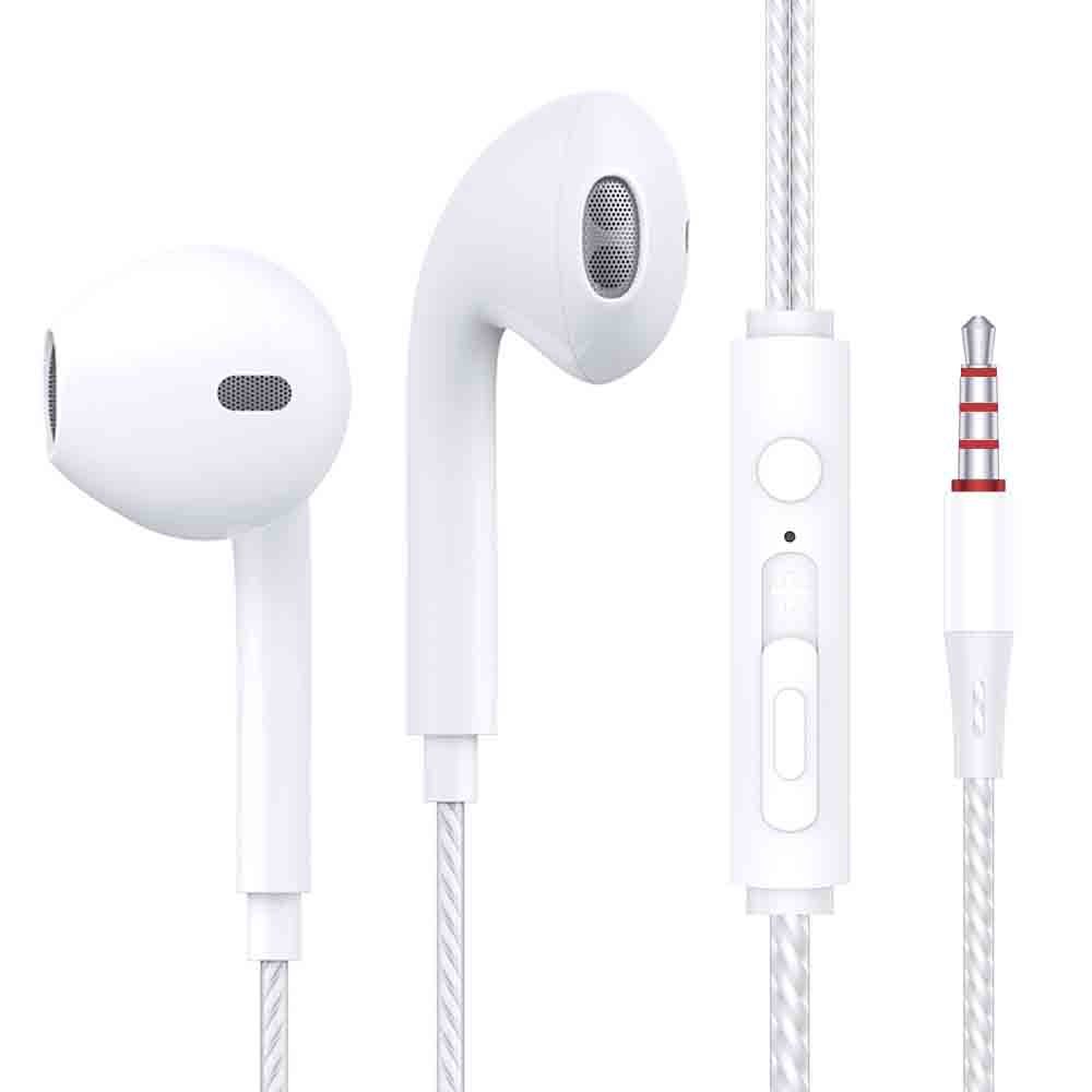 3.5 มม. สีขาวสีหูฟังเสียงแยกในหูหูฟังสเตอริโอพร้อมไมโครโฟนชุดหูฟังเบสหนักเข้ากันได้กับสมาร์ทโฟน