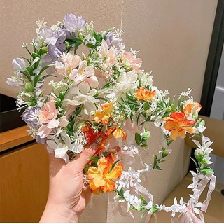 ที่คาดผมมงกุฎดอกไม้เด็กผู้หญิงพวงมาลัยเจ้าหญิงนางฟ้าเครื่องประดับผมสไตล์ป่าสําหรับเทศกาล