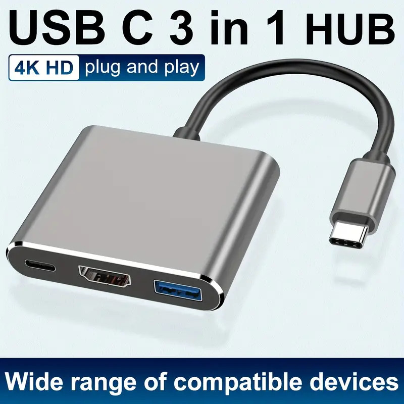 ฮับ Usb C 3-in-1 Thunderbolt 3 เชื่อมต่อ Hdtv 4k, Usb 30 และชาร์จ 60w Pd พร้อมกัน อุปกรณ์เสริมพกพาแข็งแรง
