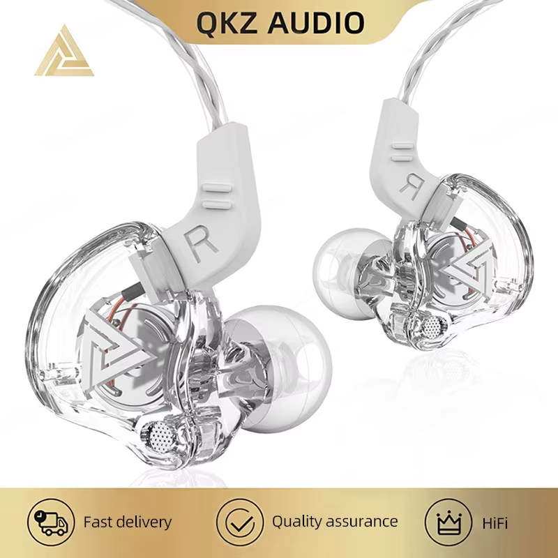 QKZ AK6 หูฟังแบบมีสายอัพเกรดหูฟังชนิดใส่ในหูแบบไดนามิกไมโครโฟนเบสชุดฟังตามหลักสรีรศาสตร์ ASMR ประสบการณ์ Y2K Tech ความงาม 7 สี