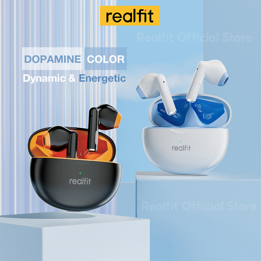 หูฟังบลูทูธ Realfit F2 สีโดพามีน หูฟังไร้สายพร้อมไมค์ เสียงสเตอริโอยอดเยี่ยม เล่นได้นาน