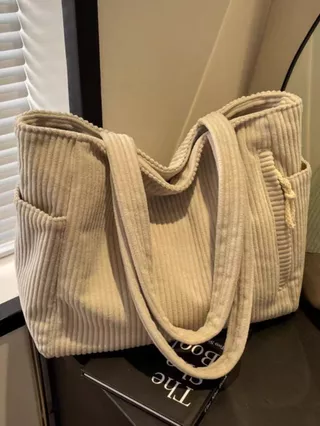 Velvet Corduroy Tote Bag กระเป๋าสะพายความจุขนาดใหญ่ของผู้หญิงกระเป๋าเดินทางอเนกประสงค์สําหรับทํางานและสันทนาการ