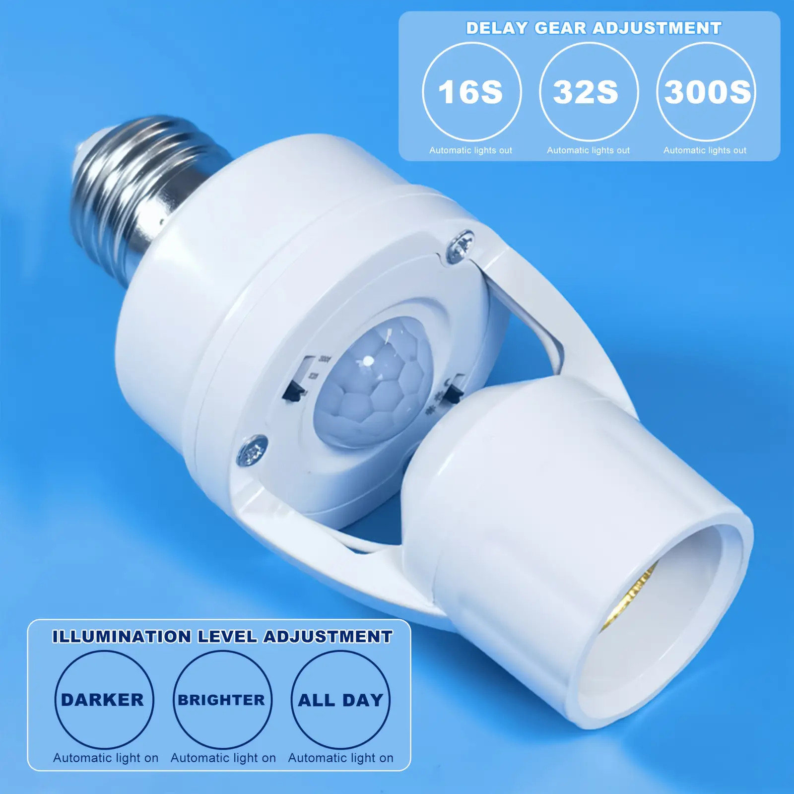 PIR Motion Sensor ที่วางหลอดไฟ E27 ตัวแปลงซ็อกเก็ตพร้อมการควบคุมแสง
