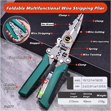 มัลติฟังก์ชั่น Wire Stripper ปากกาทดสอบไฟฟ้าเครื่องตัดสายเคเบิลแบบพับได้ Crimper เครื่องมือสําหรับตัดและสายไฟประเภท A/B/C 1 PC ราคา ถูกที่สุด ดีลบีเคเค แกลเลอรีภาพที่ 8