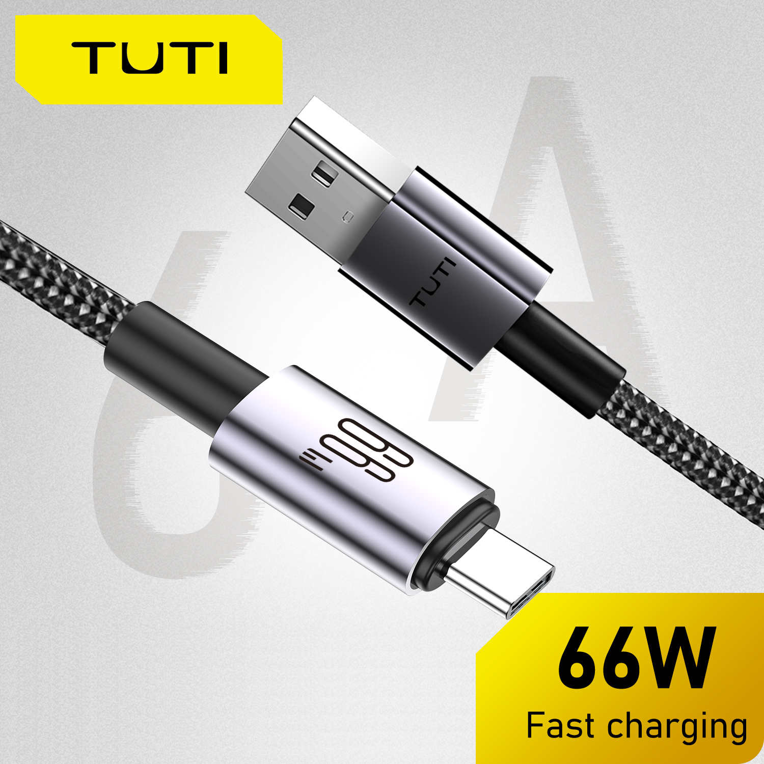 TUTI สายชาร์จไนลอนถักเร็ว รองรับ 66W Type-C 6A สําหรับ iPhone 15 16 Pro Max, Note 9 8, LG G7 V35, Mo