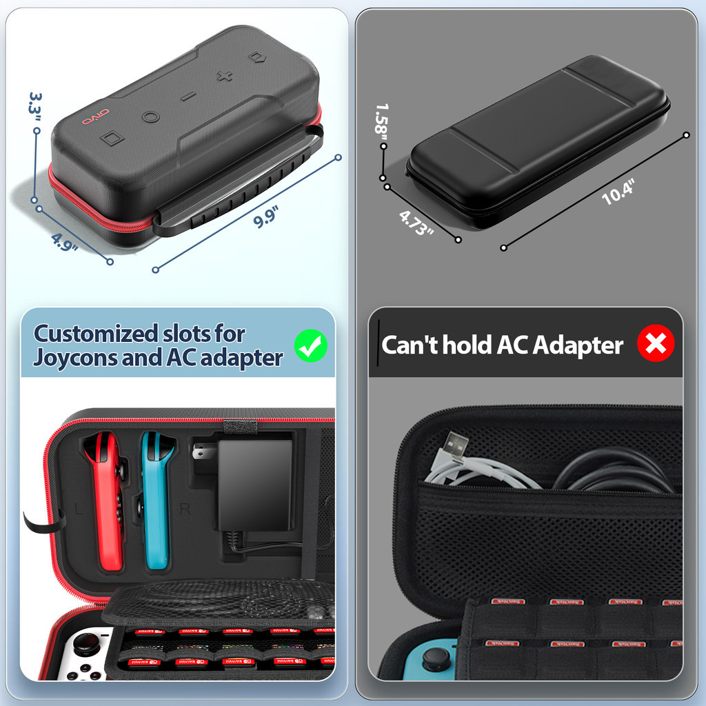 Oivo กระเป๋าเคสแข็ง แบบพกพา ความจุขนาดใหญ่ สําหรับ Nintendo Switch & Switch OLED Joy-Con และอะแดปเตอร์ 20 เกม