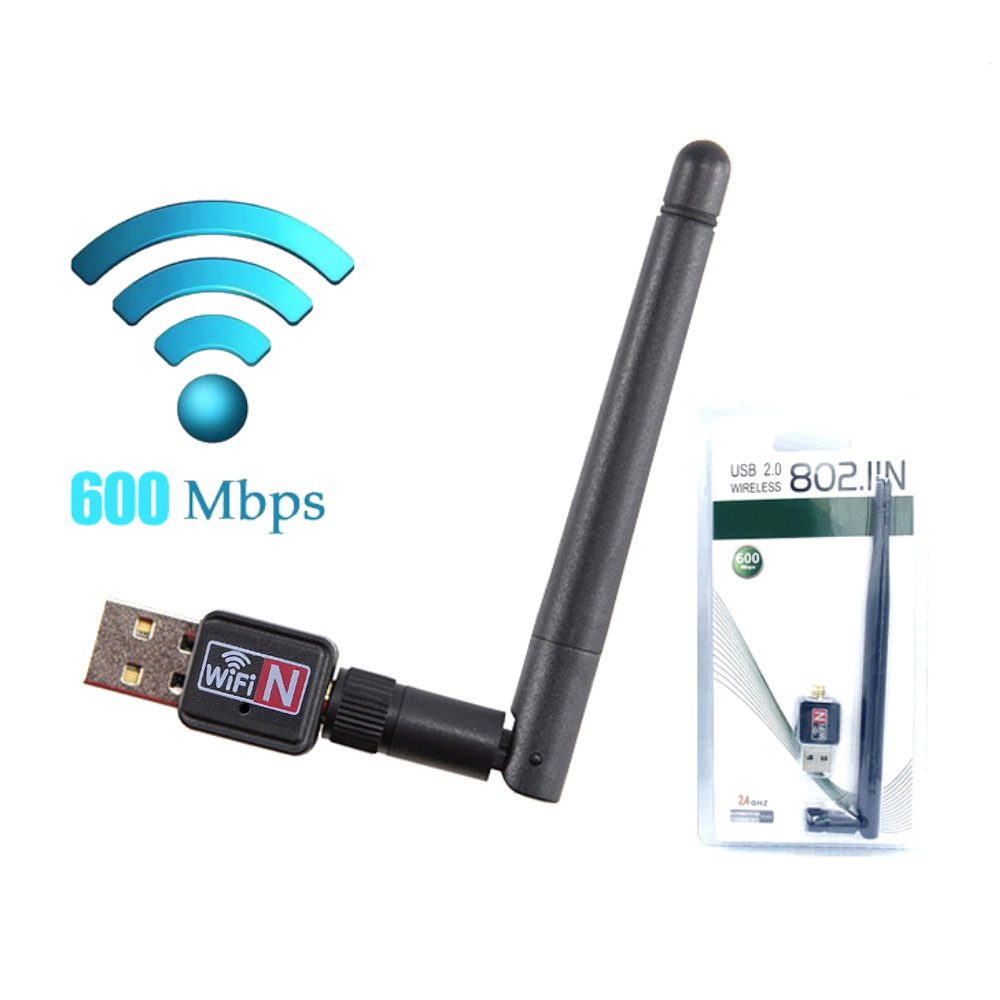 ตัวรับสัญญาณไร้สาย USB WiFi 2.4GHz 600Mbps ความเร็วสูงพร้อมเสาอากาศสําหรับคอมพิวเตอร์ตั้งโต๊ะ