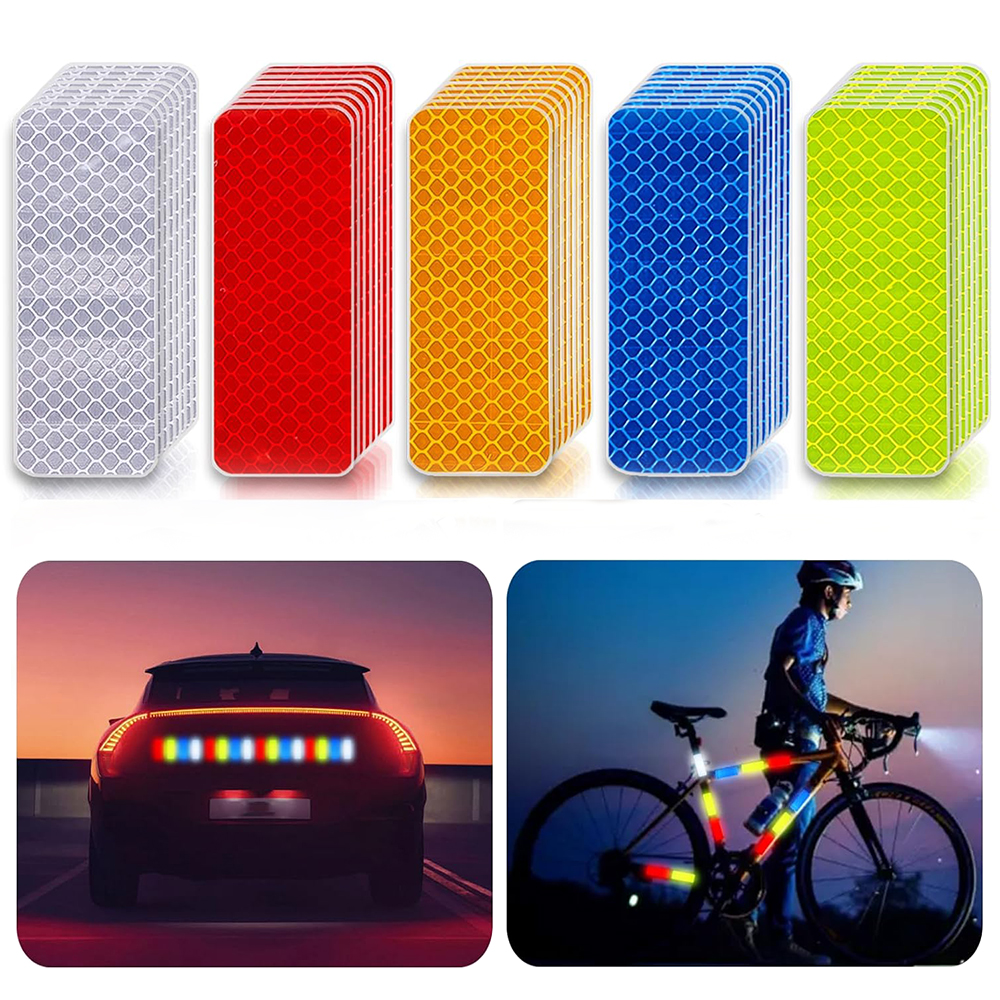 10PCS 3*8 ซม.รถ Reflector ความปลอดภัยแถบสติกเกอร์อัตโนมัติกันชนตัวถังภายนอกรถจักรยานยนต์อุปกรณ์เสริมสะท้อนแสงคําเตือนสติกเกอร์สะท้อนแสงสําหรับรถจักรยานยนต์