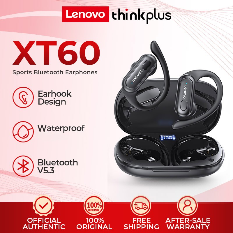 หูฟังไร้สาย Lenovo XT60 สำหรับกีฬา เกม Bluetooth 5.3 พร้อมไมโครโฟน กันน้ำ เสียงสเตอรีโอ HiFi
