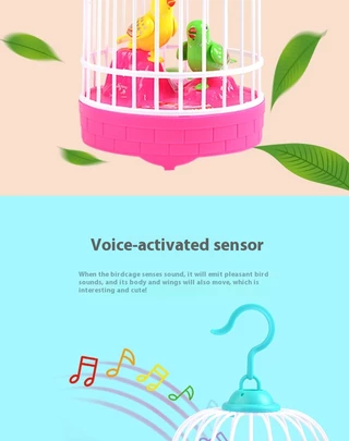 ของเล่นกรงนกพูดได้แบบชาร์จไฟได้พร้อมเซ็นเซอร์ควบคุมเสียงเพลงแสงสําหรับเด็กคริสต์มาส