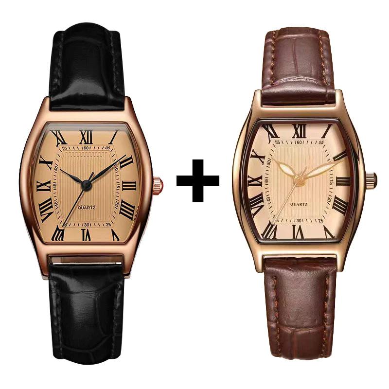 [ซื้อ 1 แถม 1 ฟรี] นาฬิกาผู้หญิงสไตล์ทันสมัย | สายหนังแทสีน้ำตาล Reloj แบบควอตซ์