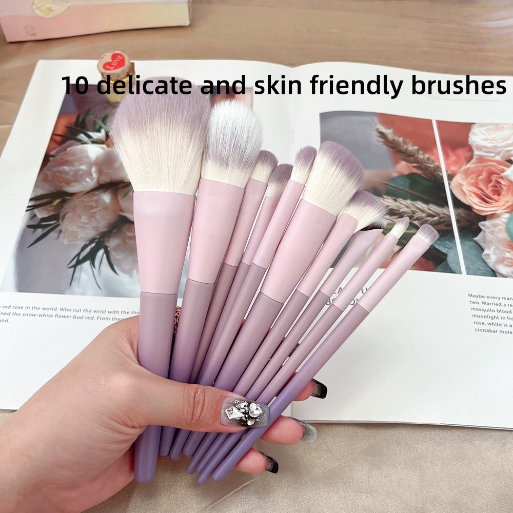 แปรงแต่งหน้า น้ํานม สีขาว สีม่วง! เต็มไปด้วยดวงดาว สีม่วง เริ่มต้น แปรงนุ่ม 10 ชิ้น