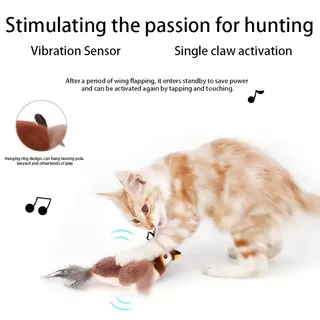 Interactive Flapping Wings Sparrow ของเล่นแมว Chirping Bird Touch Activated USB ชาร์จสําหรับลูกแมวสุนัขขนาดเล็ก