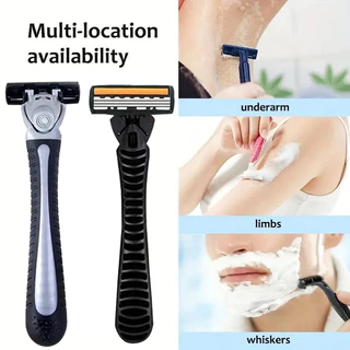 เครื่องโกนหนวดสําหรับเดินทาง 3 ชั้นสีเหลืองสําหรับผู้ชาย (แถบกันลื่นสําหรับการโกนที่ปลอดภัยเรียบ, สิ่งจําเป็น 10 ชิ้น