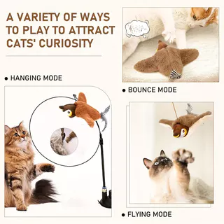 Interactive Flapping Wings Sparrow ของเล่นแมว Chirping Bird Touch Activated USB ชาร์จสําหรับลูกแมวสุนัขขนาดเล็ก