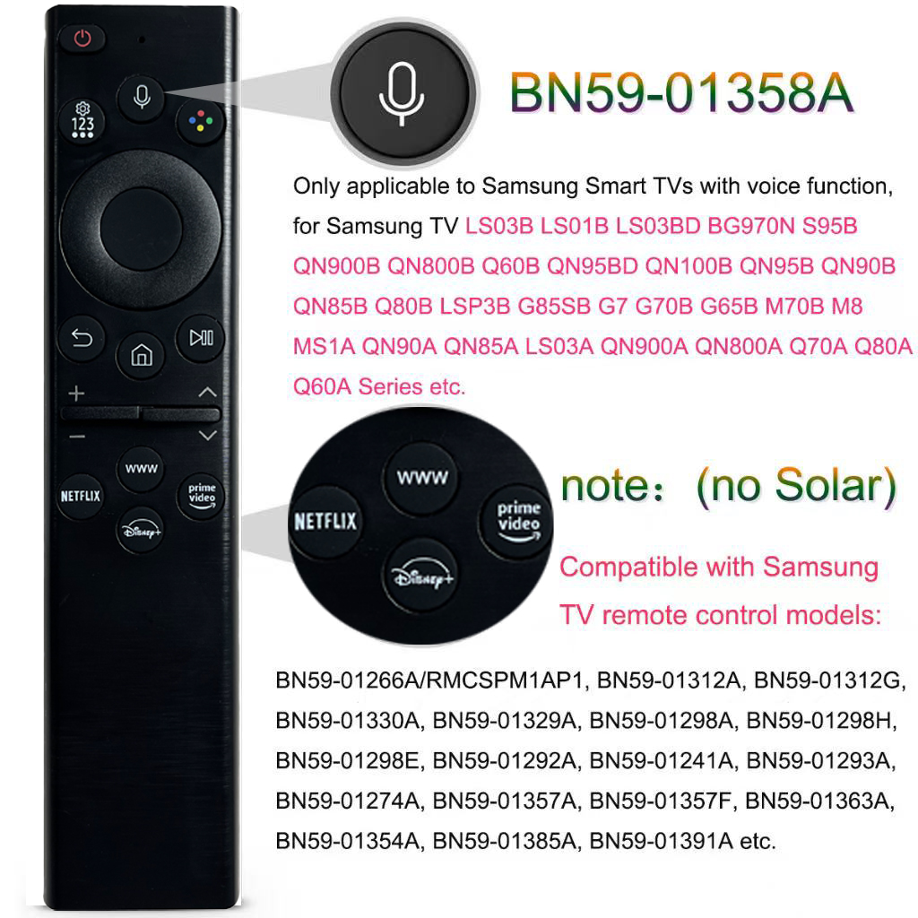 เปลี่ยนเสียงรีโมทคอนโทรลสําหรับ Samsung สมาร์ททีวี 2022 BN59-011386D BN59 01385A Non-Solar Powered